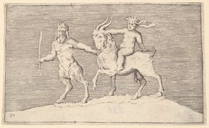 Sátiro guiando una cabra en la que monta un infante, publicado ca. 1599-1622 de Unbekannt