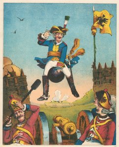 Escena de Las aventuras del Barón Munchausen por Rudolph Erich Raspe, c1850 de Unbekannt