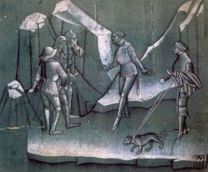 Escena de una historia de caballería, c1400