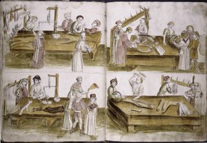 Escena de la vida del mercado con carniceros de: Crónica del Concilio de Constanza de Ulrich Richental, 1414-1418