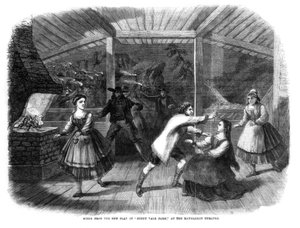 Escena de la obra Sunny Vale Farm, representada en el Teatro Haymarket, Londres, 1864 de Unbekannt