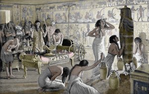 Escena de Duelo en el Templo Funerario de Tutankamón, Egipto, 1325 a.C. 1933-1934 de Unbekannt