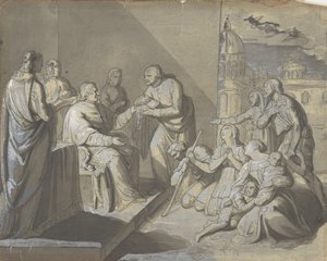 Escena con la presentación de una reliquia de un santo (recto), Cabeza de una mujer (verso), 1800-1900 de Unbekannt