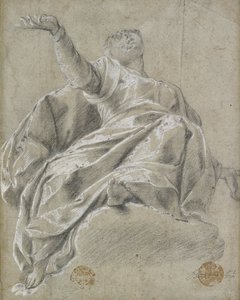 Figura femenina sentada en una nube, mirando hacia arriba, 1600-1675