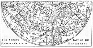 Segunda parte del mapa estelar del hemisferio celeste norte mostrando constelaciones, 1747 de Unbekannt