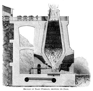 Sección de un alto horno, mostrando su alimentación, c1880