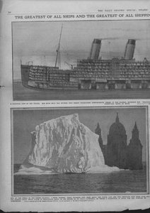 Diagrama seccional del Titanic y un iceberg, 20 de abril de 1912 de Unbekannt