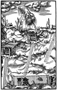 Vista seccional de una mina alemana, 1556