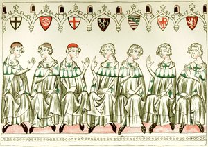 Siete Príncipes Electores votando por Enrique VII, Emperador del Sacro Imperio Romano (copia de una miniatura del Balduineum, 1341) de Unbekannt