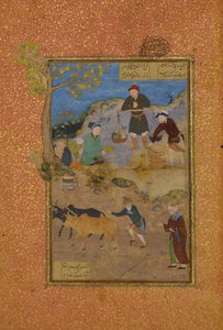 Shaikh Mahneh y el aldeano, Folio 49r de Mantiq al-tair Lenguaje de los Pájaros, 1487 de Unbekannt