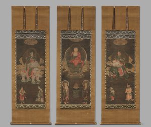 Tríada de Shakyamuni: Buda acompañado por Manjushri y Samantabhadra, finales de 1300 de Unbekannt