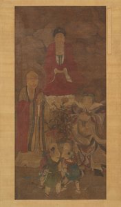 Shakyamuni con luohan, rey celestial y niños, principios del siglo XVII de Unbekannt