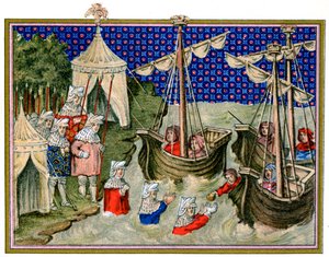 Barcos trayendo provisiones al ejército inglés, campaña de Ricardo II en Irlanda, 1399 de Unbekannt