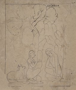 Shiva y Parvati en una gruta de montaña, ca. 1800 de Unbekannt