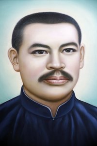 Tienda que vende artículos religiosos cristianos. Padre François Xavier Truong Buu Diep. Retrato. Ciudad Ho Chi Minh. Vietnam