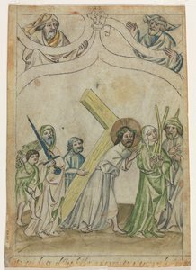 Hoja única de una Biblia Pauperum: Cristo coronado de espinas, c. 1410 de Unbekannt