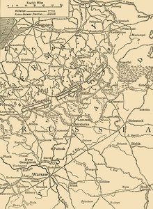 Mapa esquemático para ilustrar el ataque alemán al norte de Varsovia en febrero de Unbekannt