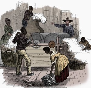 Trabajo esclavo en una plantación de algodón en los estados del sur de América, 1860