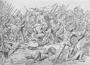 Sócrates en la Batalla de Potidea, 432 a.C. 1908 de Unbekannt