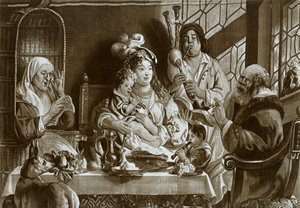 Flautas soprano y gaitas, gobelino de Bruselas diseñado por Jacobus Jordaens, 1948