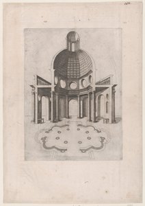 Speculum Romanae Magnificentiae: Interior y plano de un templo octogonal, ..., siglo XVI de Unbekannt