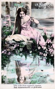 Primavera, postal vintage francesa, c1900