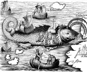 San Brandán en su viaje de 7 años para encontrar la Isla de San Brandon de la Tierra de los Santos