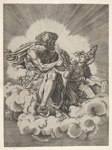 San Mateo, sentado en una nube con las piernas cruzadas y mojando una pluma en un tintero..., después de 1518 de Unbekannt