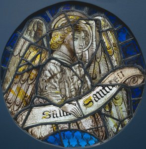 Vidriera redonda con un ángel sosteniendo un pergamino, c. 1425-1450