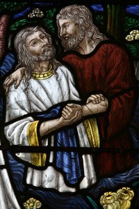 Vidriera: San Juan bautizando a Jesús, Jerusalén, Israel