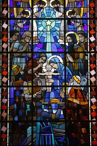 Vidriera en la iglesia católica Notre Dame du Rosaire: Natividad, Saint-Ouen, Francia de Unbekannt
