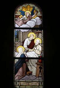 Vidriera en la iglesia católica de Notre Dame du Rosaire: San José, patrón de la muerte, Saint-Ouen, Francia de Unbekannt