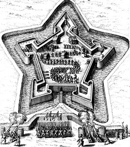 Fuerte estrellado defendido por un foso bajo asedio, 1617-1619 de Unbekannt