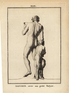 Estatua de Baco, el dios romano del vino, desnudo con un sátiro
