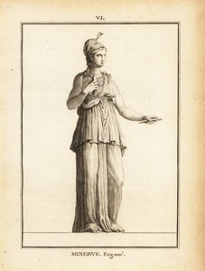 Estatua de la diosa romana de la sabiduría Minerva Ergane (Minerva Trabajadora), con casco y serpiente