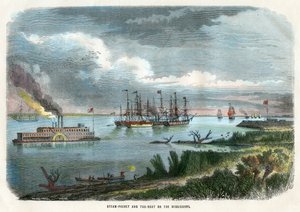 Paquete de vapor y remolcador en el Mississippi, EE.UU., c1875 de Unbekannt