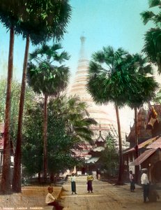Calle hacia la Pagoda Shwedagon, Rangún, Birmania, finales del siglo XIX o principios del XX de Unbekannt