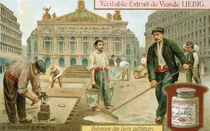 Pavimentando una calle de París con bloques de madera, c. 1900 de Unbekannt