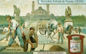 Pavimentación de una carretera con adoquines de granito, París de Unbekannt