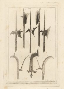 Hoja de espada alabarda 1,3,5, alabarda marrón 2, hacha de Lochaber 4, alabarda antigua 6, alabarda de mano con pequeñas campanas 7, y alabarda encontrada en Battefield, Shrewsbury 8 de Unbekannt
