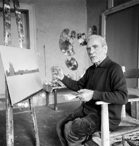 El pintor Virgilio Guidi en su estudio - Venecia - 1970
