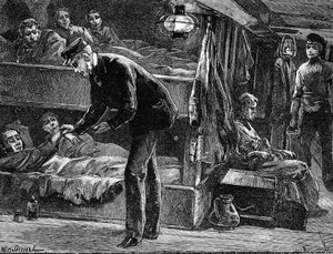 Tomando el pulso de un emigrante irlandés enfermo a bordo del barco, 1840s c1890 de Unbekannt