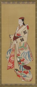 Chica alta, vestido con patrón de pájaro ho-o y flores kiri, período Edo, 1615-1868 de Unbekannt