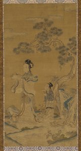 Tapiz: una inmortal taoísta y asistente bajo un pino, dinastía Ming, 1368-1644 de Unbekannt