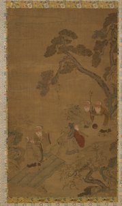 Tapiz: cinco sabios en un jardín bajo pinos, dinastía Ming a Qing, 1368-1911 de Unbekannt