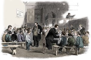 Enseñando a leer a los niños en la escuela Ragged School Union, Lambeth, Londres, 1868 de Unbekannt