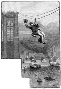 Probando los cables en el Puente de Brooklyn, c. 1900