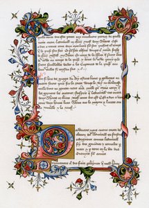 Página de texto con letra inicial iluminada, principios del siglo XV de Unbekannt