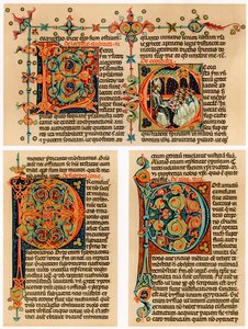 Página de texto con letras iniciales iluminadas, siglo XIV de Unbekannt