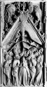 El Retablo de la Vida de la Virgen (detalle). Bajo relieve de Jaume Cascalls (? -1378) siglo XIV Iglesia de Nuestra Señora de Corneilla de Conflent (Pirineos Orientales)